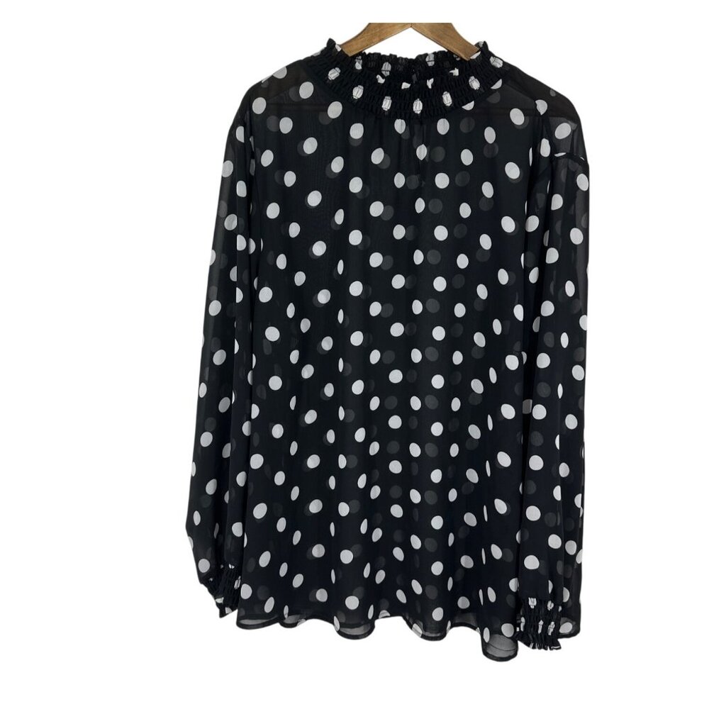 Torrid Black & White Polka Dot Sheer Ruffle Neck Long Sleeve Blouse Size 4X